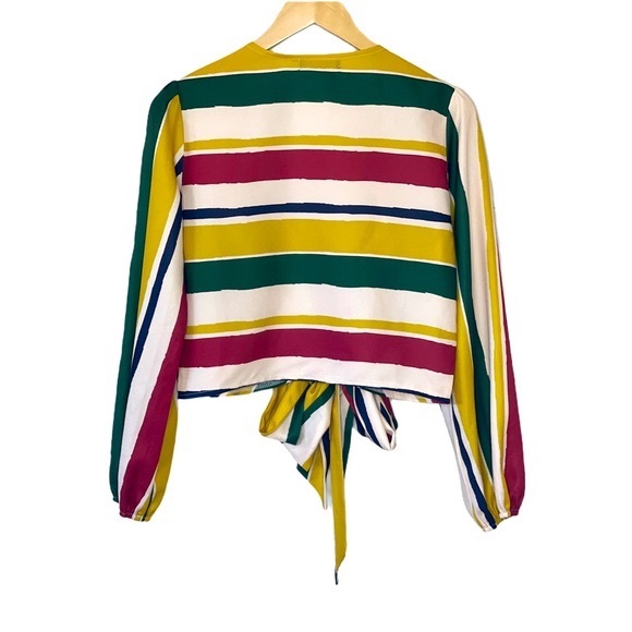 Jeuvre Cream Striped Wrap Crop Top Size Small - Picture 5 of 8